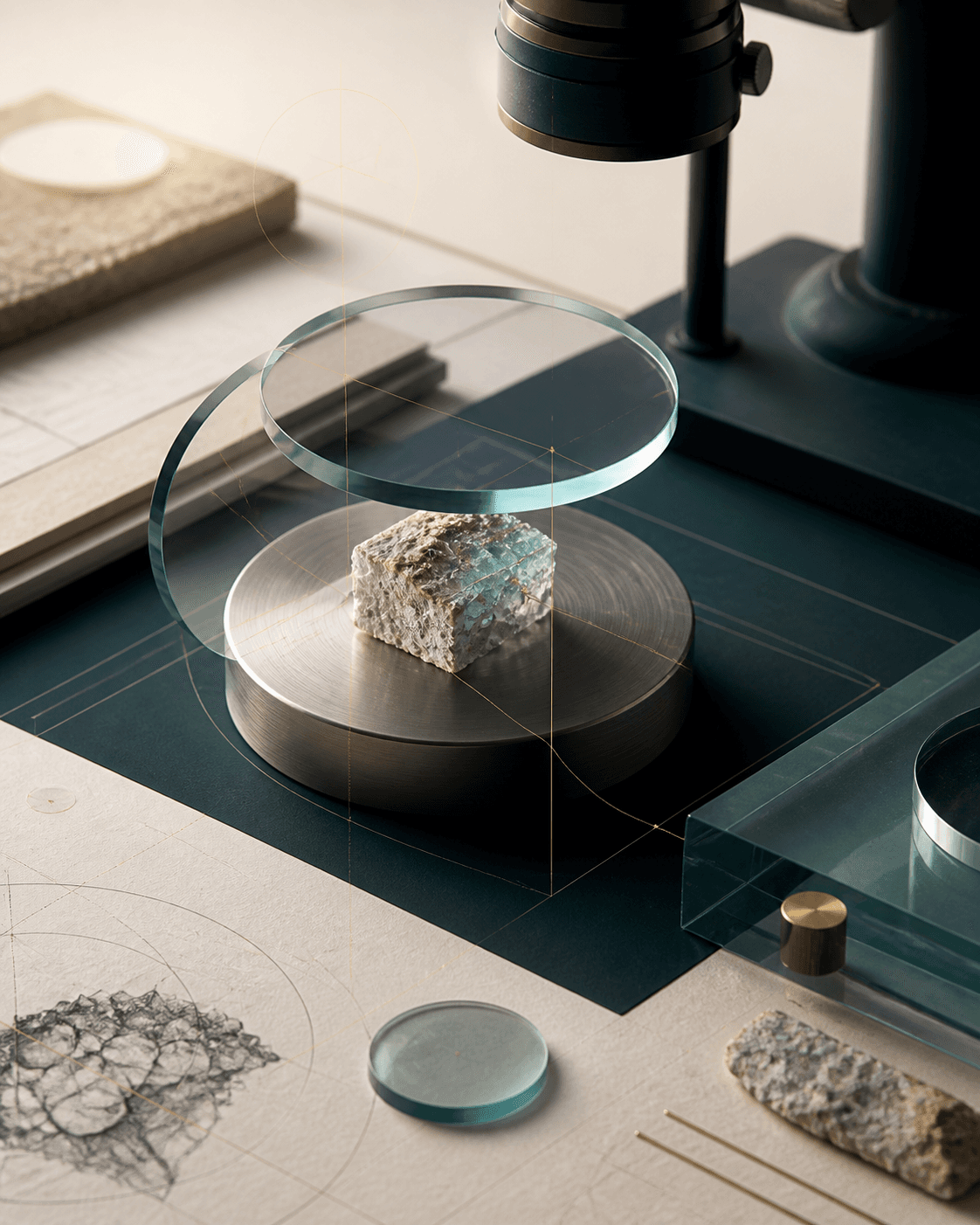 A specialist research sample examined through layered optical glass
